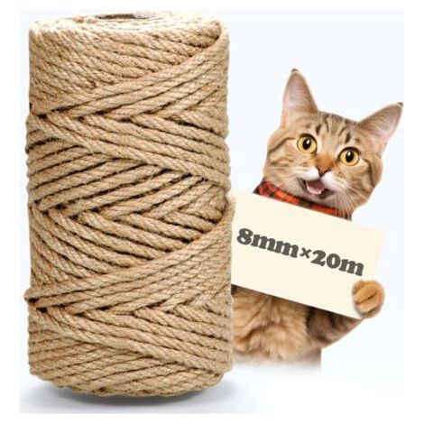 Corde en sisal pour Arbre à Chat, 8 mm x 20 m, Corde en sisal Naturel, Corde de Chanvre, Corde à griffer, Corde en Jute pour la Maison, Le Jardin, Le Bricolage (1/4)