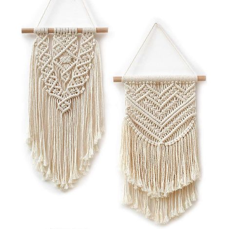 Décoration murale en macramé tissé (2 pièces), style bohème chic géométrique moderne, pour salon, chambre, chambre d'étudiant, appartement ou galerie d'art. (1/5)