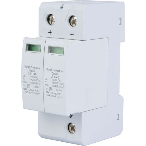 Parafoudre DC 1000V 2P 40KA – Protection contre surtensions pour installations photovoltaïques – Coque ignifuge PC – Courant de décharge 40KA (1/5)
