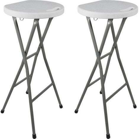 Tabourets haut pliant X2 - Hauteur 80cm - Tabouret de bar pliant - Tabouret mange debout - Siège résine Structure Acier - Blanc