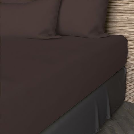 Soleil D Ocre – Drap housse en coton 57 fils 90x190 cm – Bonnet 30 cm pour matelas épais – Certifié OEKO-TEX® – Couleur brun (1/5)