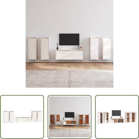 Armoire suspendue - Meubles TV 5 pcs Blanc Bois massif de pin (1/5)