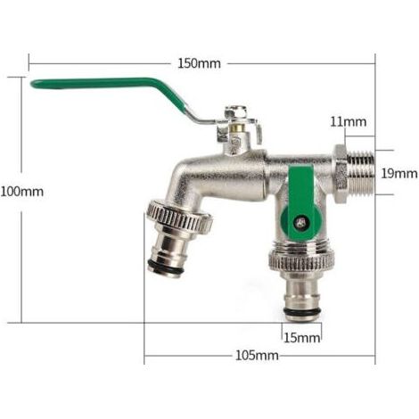 Robinet de Jardin Double Sortie, Robinet Extérieur Laiton, Premium Robinet Jardin avec Double Raccord, Convient pour Jardin, Ménage et Industrie (1/4)