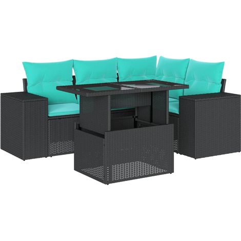 5-teiliges Gartensofa-Set mit Kissen, schwarzes Polyrattan vidaXL (1/5)
