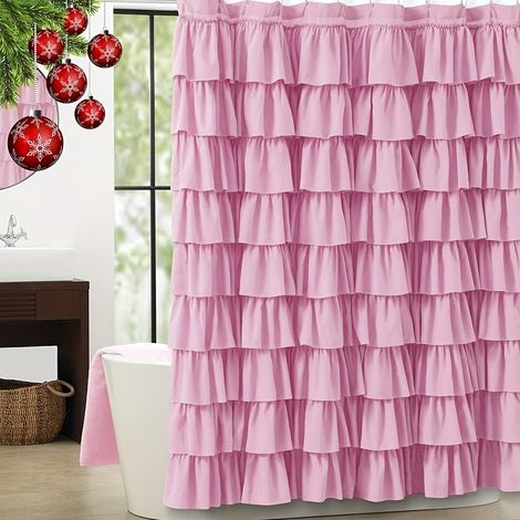Rideau de bain plissé lavable, rideau de douche en patchwork tissu en polyester, à volants en tissu, accessoires de salle de bain, 180 cm x 180 cm (1/5)
