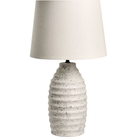 Lampe de Table de Style Scandinave Pied en Céramique Abat-jour en Lin forme Tambour Aspect Pierre Peint en Blanc Cassé Billy (1/5)