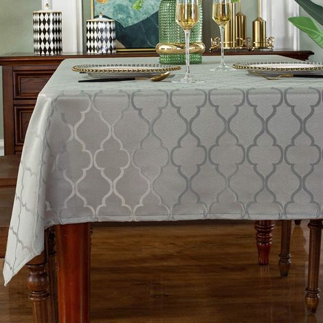Nappe à motif jacquard, nappe rectangulaire résistante au rétrécissement et aux taches, protection contre la poussière (140 x 260 cm, grise) (1/4)