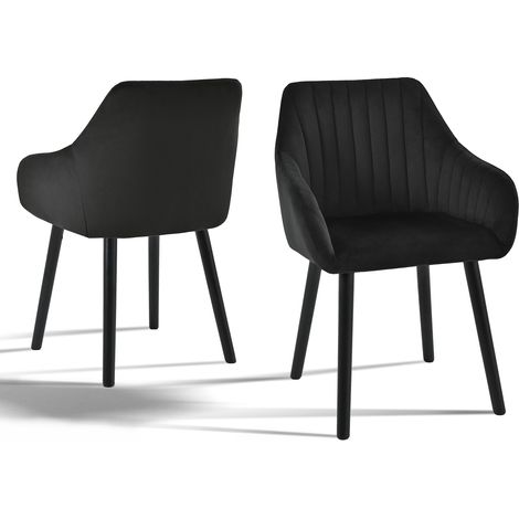 Goeurvant Chaises de salle à manger minimalistes avec soutien dorsal confortable, accoudoirs ergonomiques et pieds en bois solides - Lot de 2 – Noir