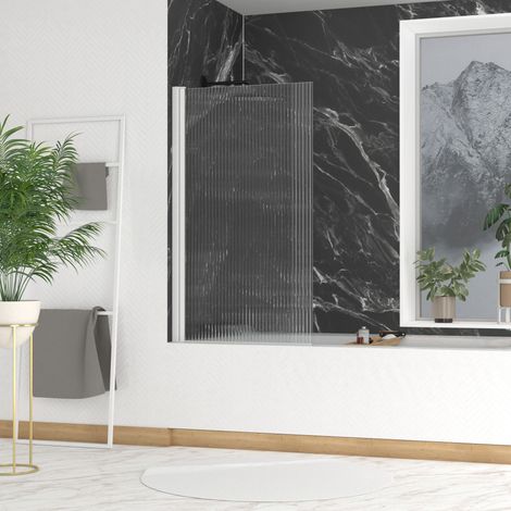 pare baignoire rabattable 80x140cm - profilé blanc - verre trempé ondulé 5mm - wavy (1/5)