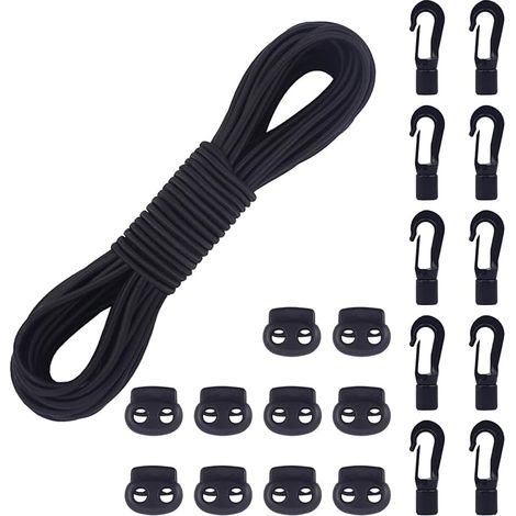 20 m Elastic Cord with Hook and Stopper for Tarpaulin Black (1/5)