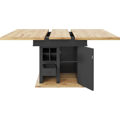 GagaTable à manger extensible 110-140x80 cm avec range-bouteilles et tiroirs (1/5)