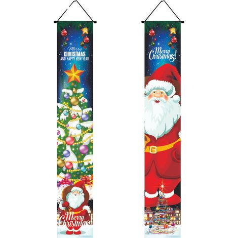 Lot de 2 Joyeux Noël 180 x 30 cm, Accessoire de bannière de Porche de Porte d'entrée de Signe de Porche de Noël pour la décoration de Noël Suspendue