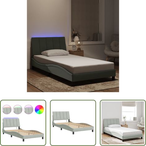LED-Leuchten - Bettgestell mit LED ohne Matratze "Hanko" Hellgrau 100x200 cm Samt (1/5)