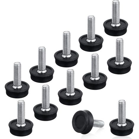 Lot de 12 pieds de nivellement filetés M8 réglables pour meubles, pieds de table filetés en caoutchouc à visser individuellement pour table, chaise, pieds de meubles (1/5)