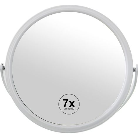 Miroir Rond avec poignée de Suspension ou Table 7 grossissements en métal Blanc 17 x 12 x 20 cm (1/2)