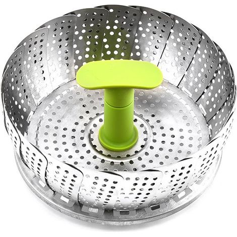 Panier à vapeur pour légumes - Insert de cuiseur à vapeur pliable en acier inoxydable 430, tailles ajustables de 14 cm à 23,5 cm adaptables sur divers pots (1/4)