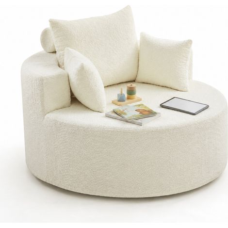 Fauteuil chenille beige sans montage, design nuage modulable, dossier avec coussin cylindrique pour salon, chambre ou lounge, confort immédiat CHICFURN (1/5)