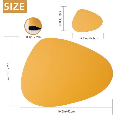 Ensemble de Sets de Table Cuir et Dessous de Verre de 4, Tapis RéSistant à la Chaleur Facile à Nettoyer, Sets de Table AntidéRapants et ImperméAbles à Double Face - Bleu Orange (1/4)