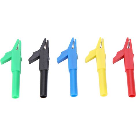 P2007 Lot de 5 pinces crocodiles entièrement isolées 15 A/300 V pour fiches bananes de 4 mm