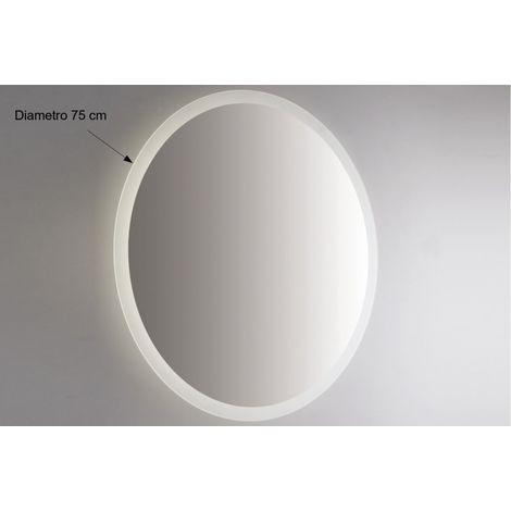 Espejo de pared retroiluminado LED redondo de 75 cm de diámetro, grosor de 4 mm con acabado arenado perimetral (1/2)