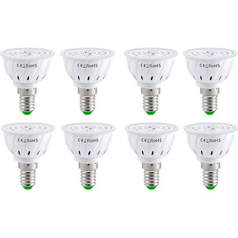 Lampe de croissance LED E14 - 60 ampoules, lumière de croissance à spectre complet, adaptée aux fleurs, aux graines hydroponiques et aux plantes biologiques (ensemble de 8 pièces).-AquaForge