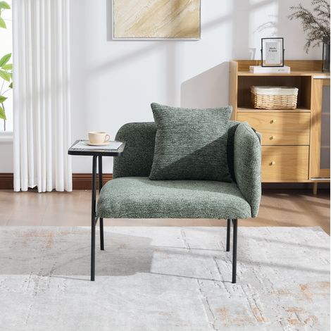 Fauteuil 86x72x71 cm émeraude en chenille avec table d’appoint et poches de rangement (1/5)