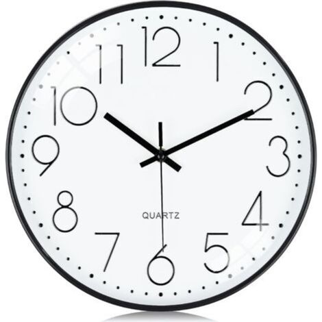 30cm Horloge Murale 3D Chiffres Noire Design Moderne, Silencieuse Blanc Pendules Murales sans Tic-tac, Facile à Lire Deco pour Cuisine Chambre Bureau (1/5)