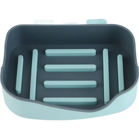 Porte-savon mural en plastique - Plateau de rangement pour salle de bain bleu clair - Design avec drainage (1/4)