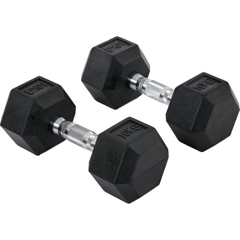 Set aus 2 Sechskant-Hanteln 2 x 10 kg aus gummiertem Gusseisen, schwarz MODENUIT (1/5)