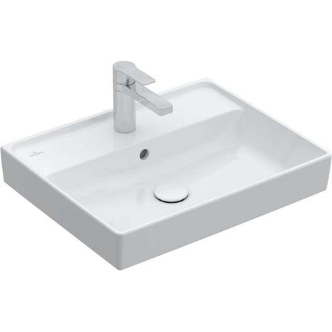 Villeroy & Boch Collaro - Waschbecken 55x44 cm, mit Überlauf, mit Hahnloch, CeramicPlus, Stone White 4A3355RW (1/4)