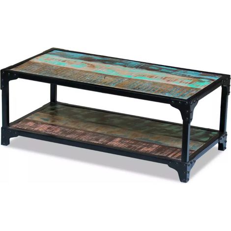 Table basse rectangulaire bois massif recyclé foncé et métal noir Boust (1/5)