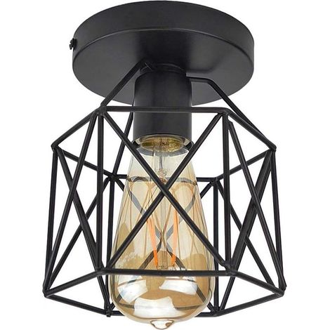 Retro Plafonnier Industrielle en Métal Carré Fer,Suspension Cage Cube Luminaire E27 pour Salon Chambre Café Bar Restaurent Entrée Couloir (Noir) (1/5)