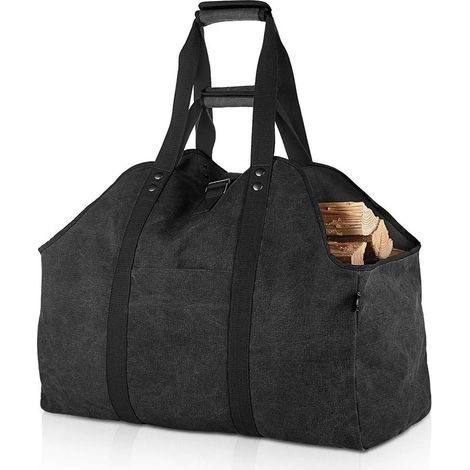 Porte-bûches de bois de chauffage extra-large Support de bois de chauffage en toile imperméable avec bandoulière pour un transport facile - Noir (1/4)
