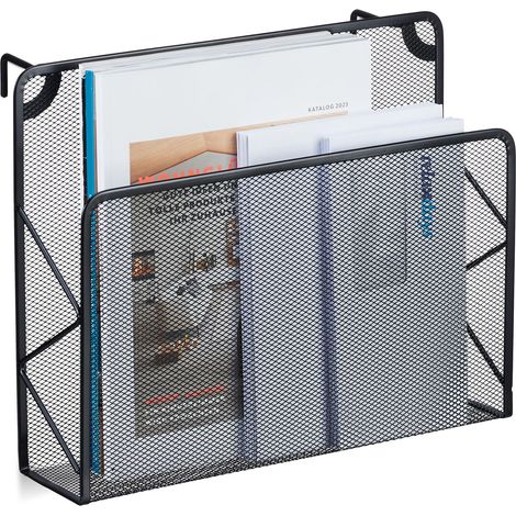 Porte-documents, journaux, mural, à suspendre, en métal, H x L x P : 28 x 35,5 x 10 cm, noir (1/5)