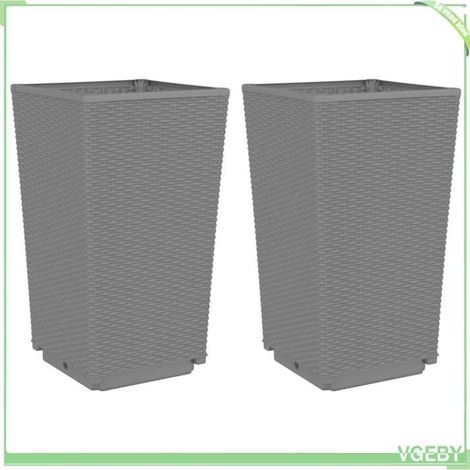 Jardinière - FAFEICY - 367848 - Pack de 2 - Aspect rotin - 32,5x32,5x57 cm (1/5)