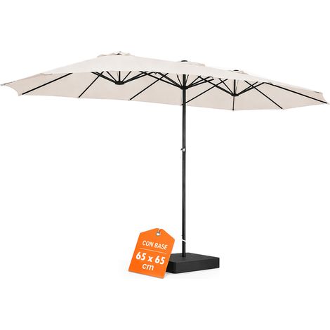 Ombrellone Doppio 4.6 Metri con Base da Giardino Rivestimento Anti UV 12 Ribs