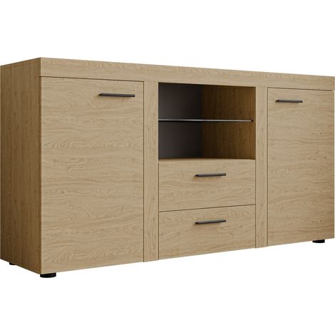 Cómoda Univio, Roble, Con cajones y puertas, Número de cajones: 2, 82x157x40cm