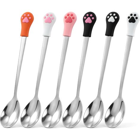 Cuillère à Café - Lot de 6 - Acier Inoxydable - Motif Patte de Chat - Dessert et Animal - 15 cm (1/5)