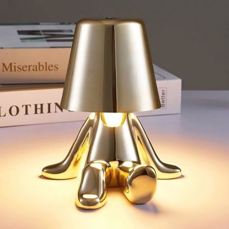 Lampe de Table de Chevet à Commande Tactile,Créatif Petit Homme Doré Décorative Lampe,USB Charge 3 Niveaux de Luminosité Dimmable (1/4)