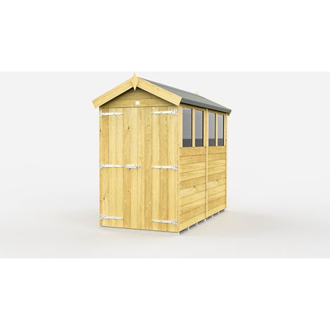 4 x 8 Feet Apex Shed - Double Door With Windows - Wood - L243 x W118 x H217 cm
