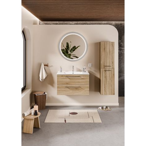 Meuble NEPTUNE Bois Clair 80 cm - Miroir Perle (1/5)