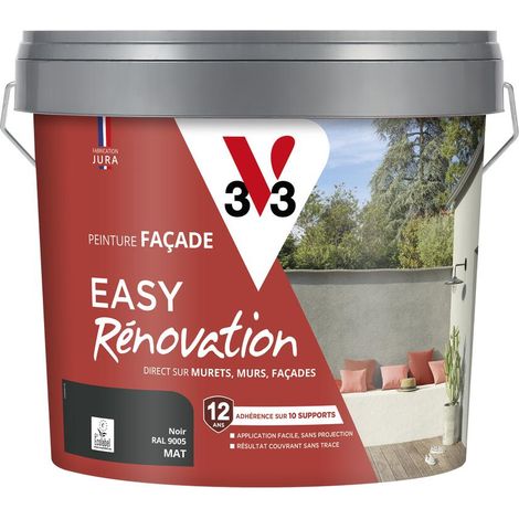 Peinture pour façade Easy Rénovation V33 Noir RAL 9005 10L