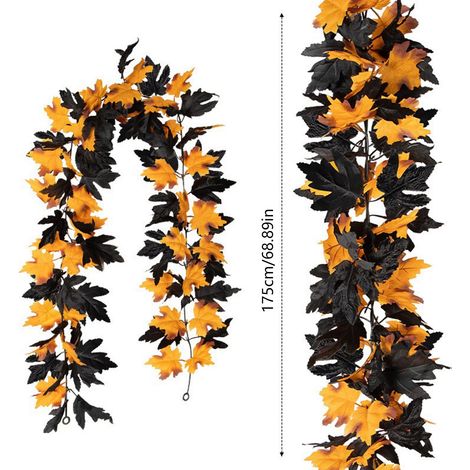 Guirlande Artificielle Feuilles D'érable - Guirlande En Rotin Pour Décoration Intérieure Extérieure - Idéale Pour Halloween, Noël, Thanksgiving, Mariage - 1,75 M (1/5)