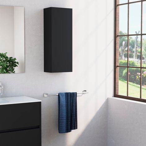 Inda - Pensile bagno con anta DX e ripiano 30x80 cm - Nero opaco (1/4)