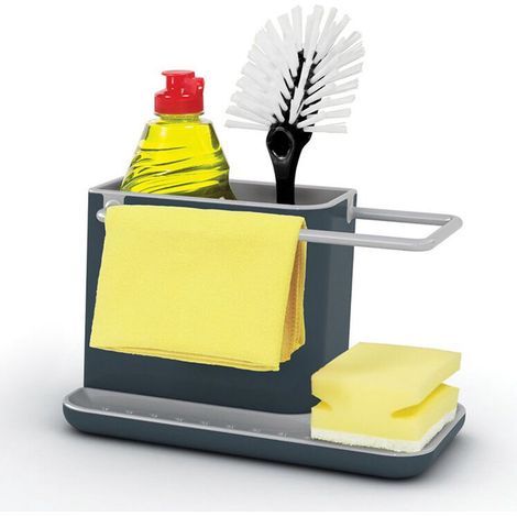 Organisateur d'évier pour vaisselle, éponges, brosses et torchons, grand modèle, gris (1/5)