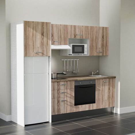 Kochnischen K37L-PT - 240 cm mit Arbeitsplatte und spüle - Holzfront - Laminatplatte aus Holz - Edelstahl-Spüle - Kredenzen nein (1/5)