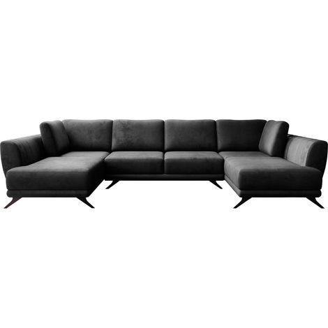 Canapé panoramique convertible LARGOS - Velours irrésistiblement douillet-Gris anthracite (1/5)