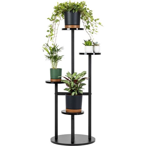 FINO Universal-Blumenständer – schwarz, 4-stöckiger Blumenständer für 6 Töpfe