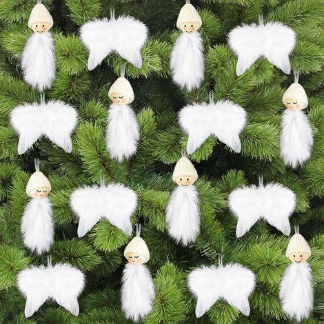 Decoration Noel Sapin, 16 Pcs Blanche Plume Ange Ailes Décoration Noel, Ailes d'ange Plumes Suspendues, Ornement Sapin Plume Pendentifs Artisanat pour Extérieur et Intérieur (1/5)