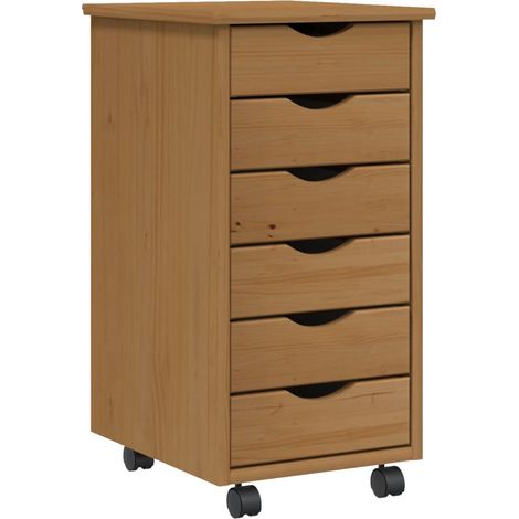 Armoire roulante avec tiroirs MOSS bois de pin marron miel (1/5)